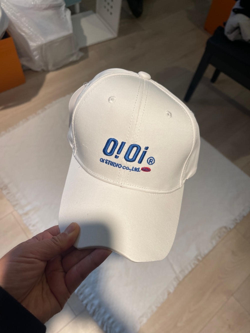 0101 White Baseball Cap with Blue Embroidery